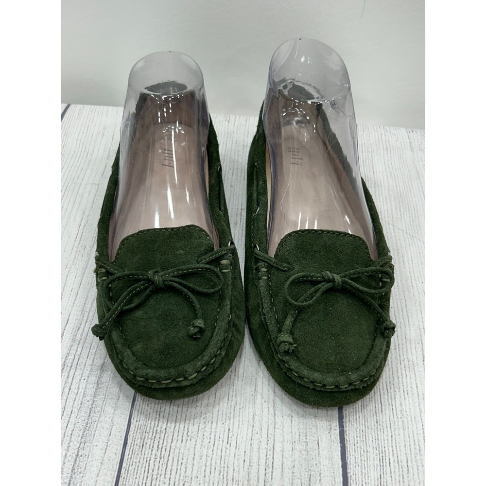 J.Jill Green Leather Driving Loafers Womens 9.5 Moc Toe‎ Bow Slip On Shoes